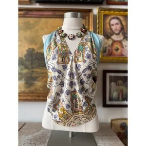 Gucci Designer Flora w Blue Print Silk Scarf Halter Top S/M
